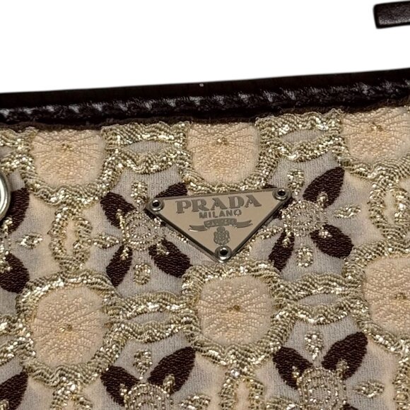 Vintage Prada Bow Cloquet Top Handle Bag Triangle Logo Metallic Evening Bag - Picture 2 of 15